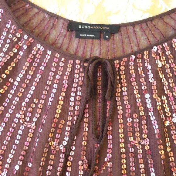 BCBG brown silk sequin top. - Picture 2 of 5